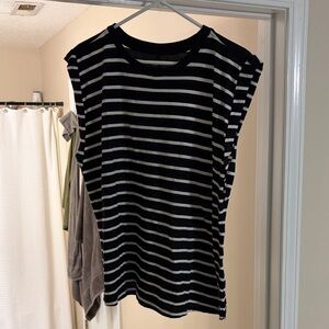 Ava & Viv Black and White Striped Muscle Tee